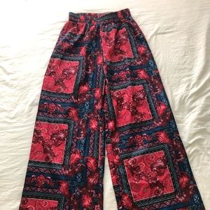 Burgundy Scarf Print Wide Leg Pants